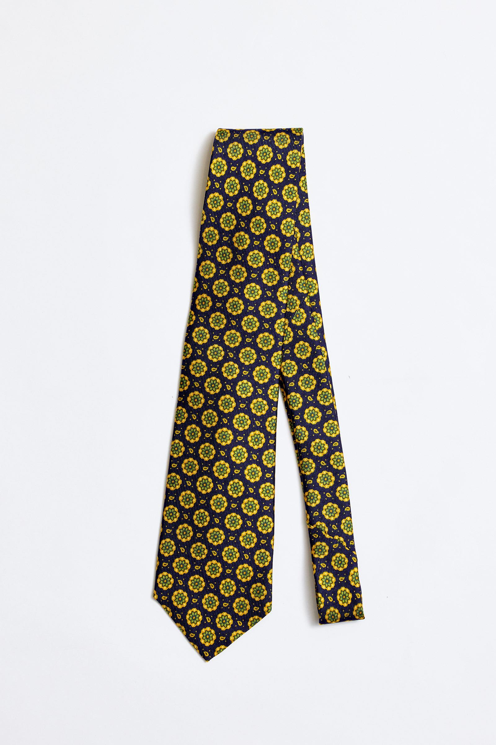 Lacivert Yeşil 5 Fold İpek Kravat