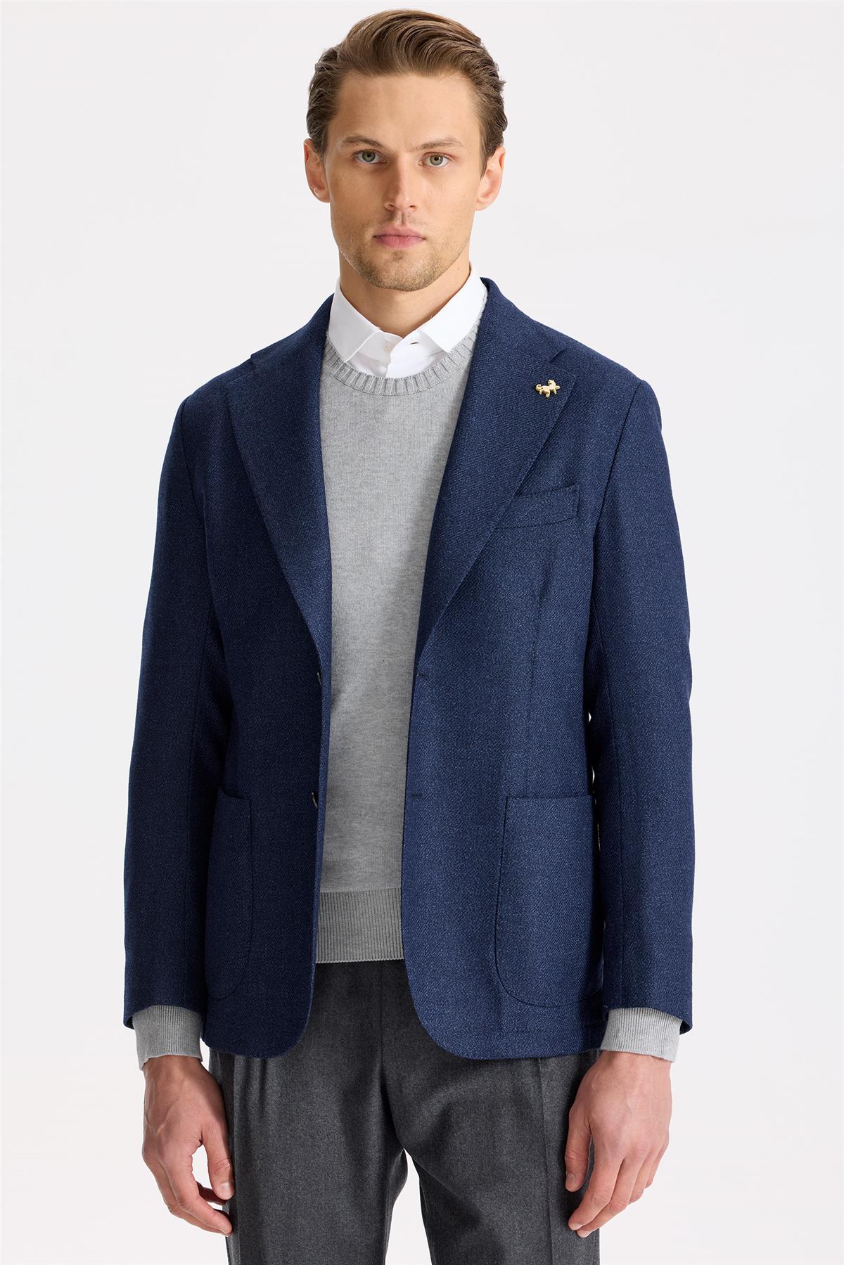 Lacivert Yün İpek Ceket
