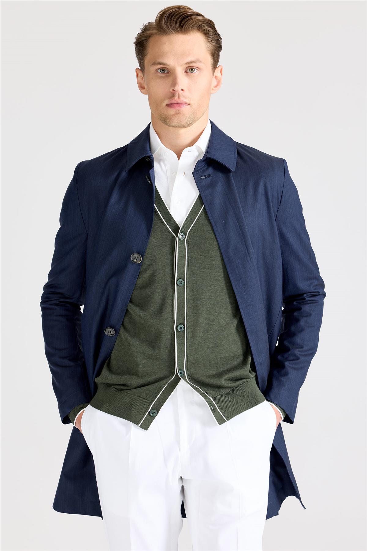 Lacivert Yün İpek Yağmurluk