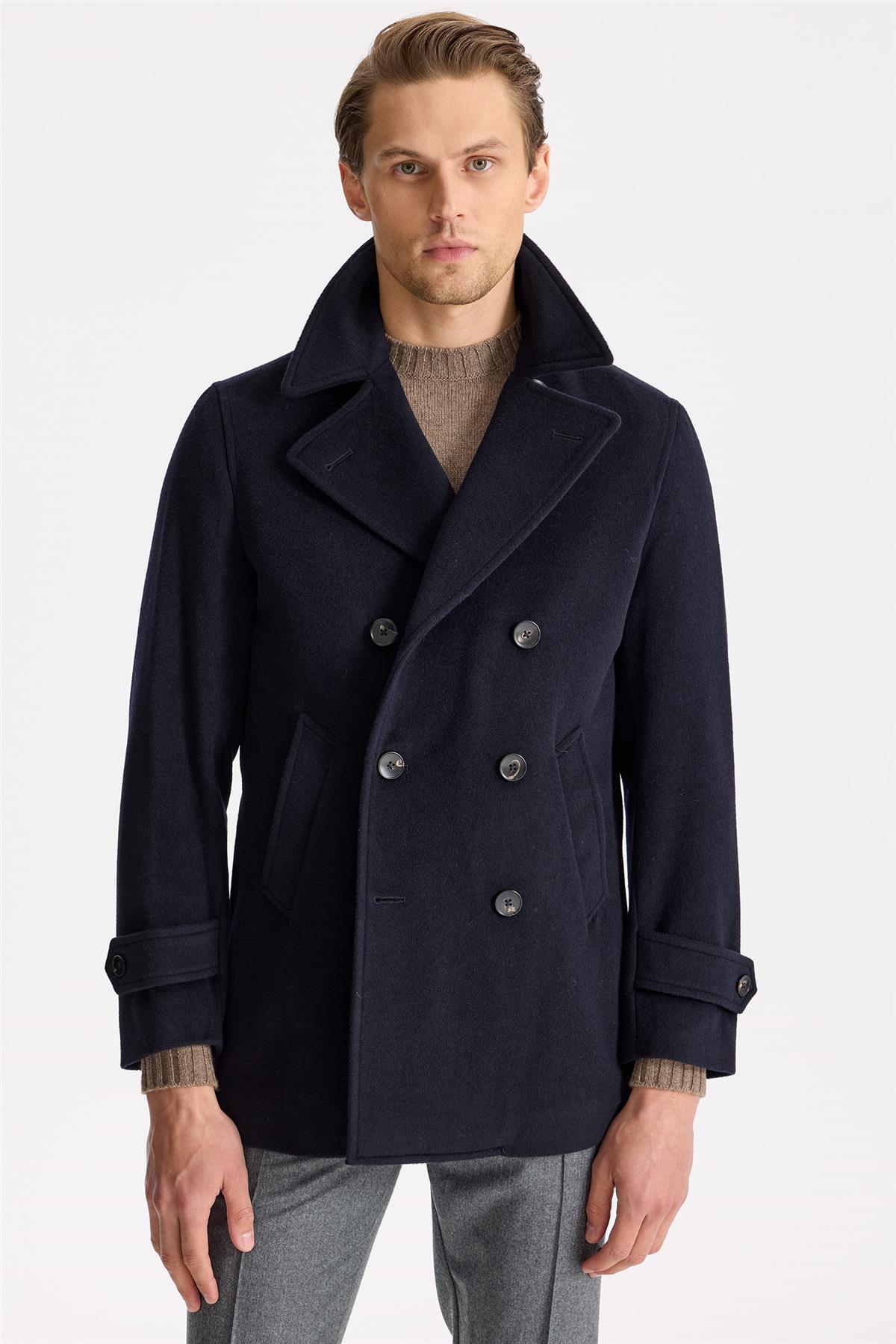 Lacivert Yün Kaşmir Peacoat