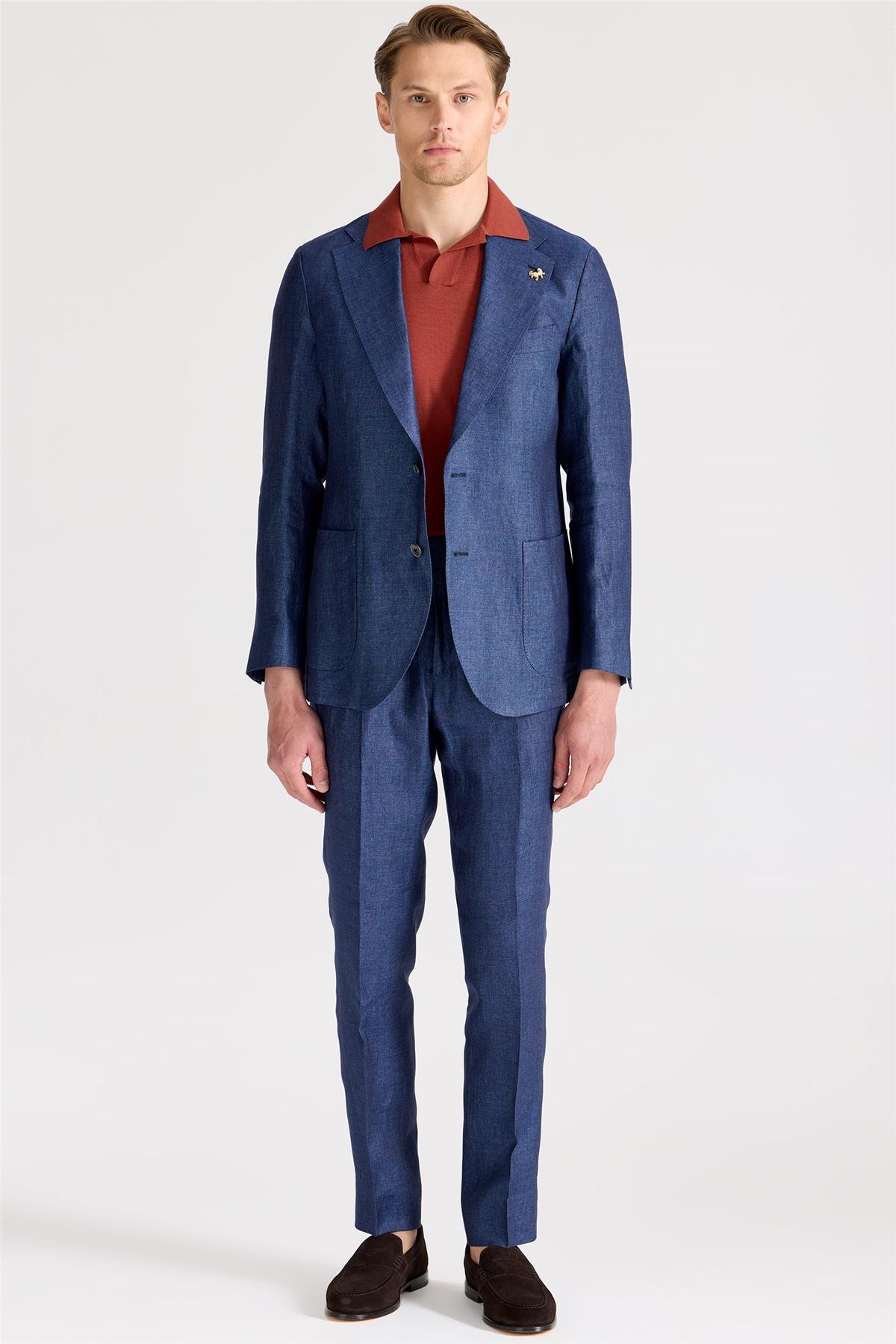 Mavi Keten Takım Elbise