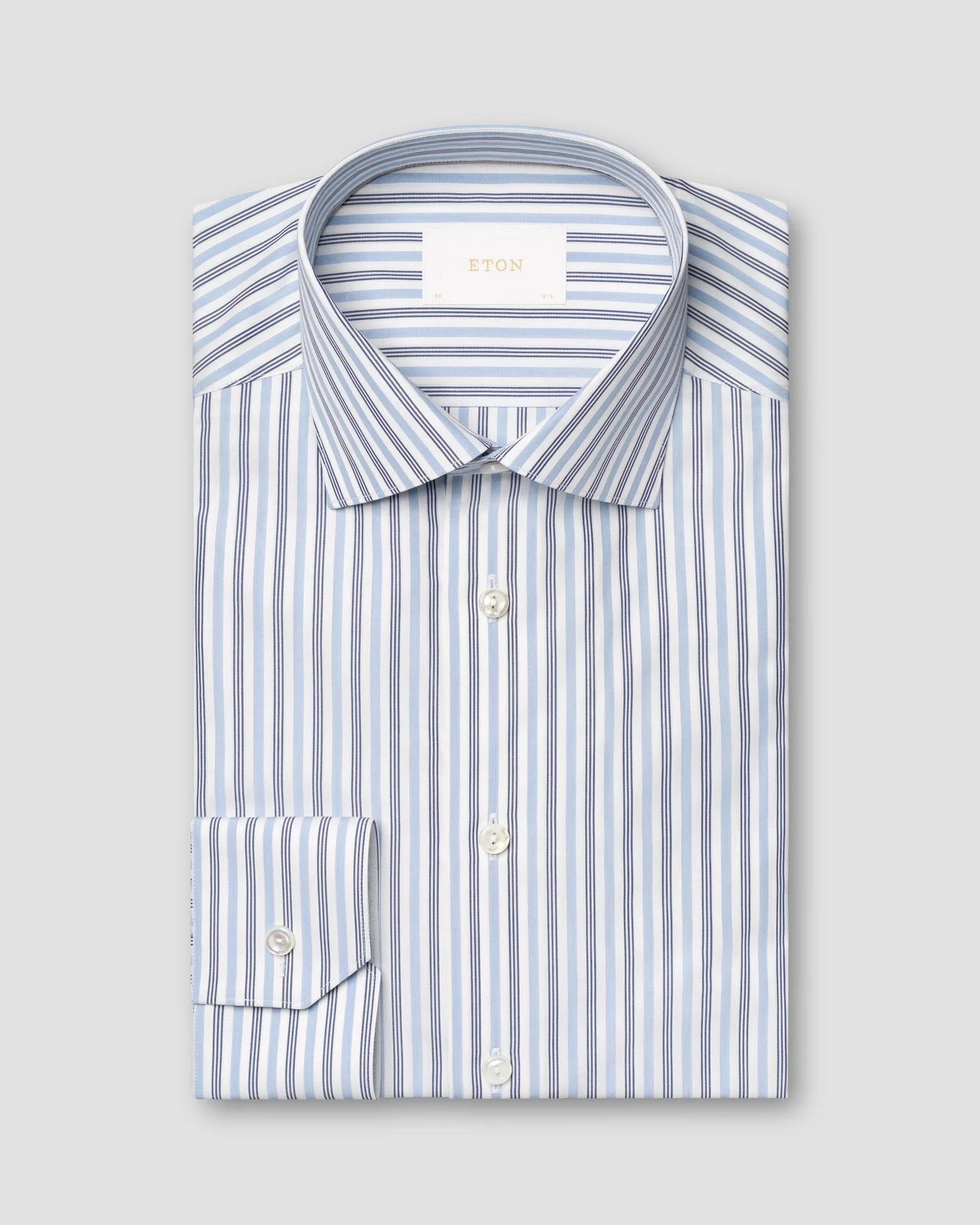 Mavi Lacivert  Çizgili Elevated Pique Gömlek 