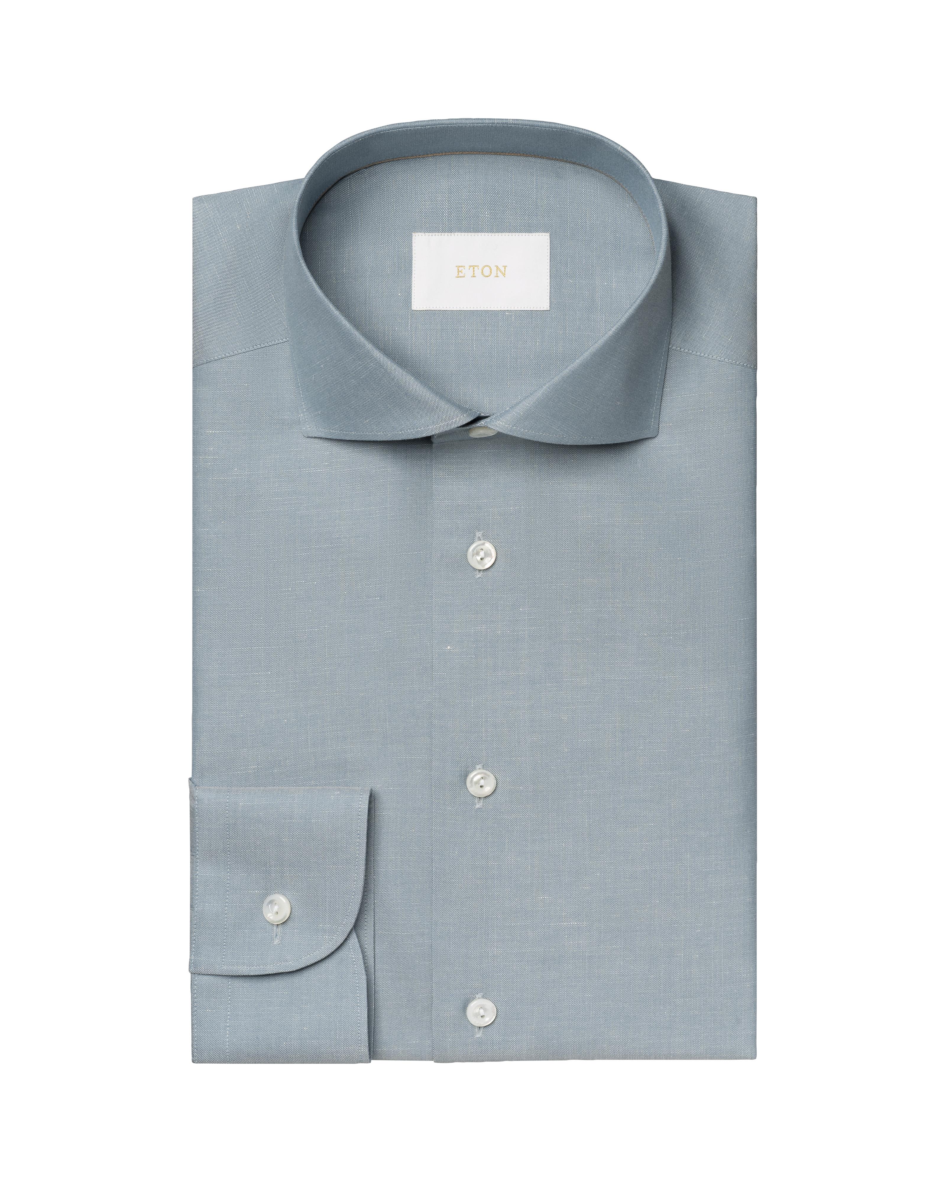 Mavi Pamuk Keten İpek Gömlek 