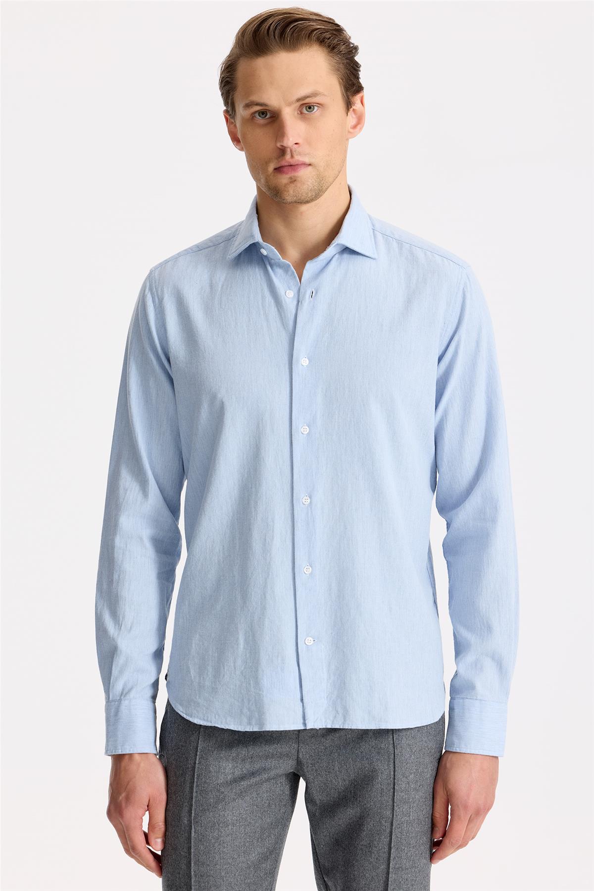 Mavi Pamuk Teknik Gömlek