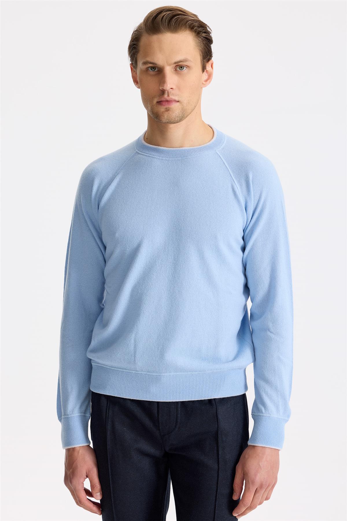 Mavi Sıfır Yaka Kaşmir Triko