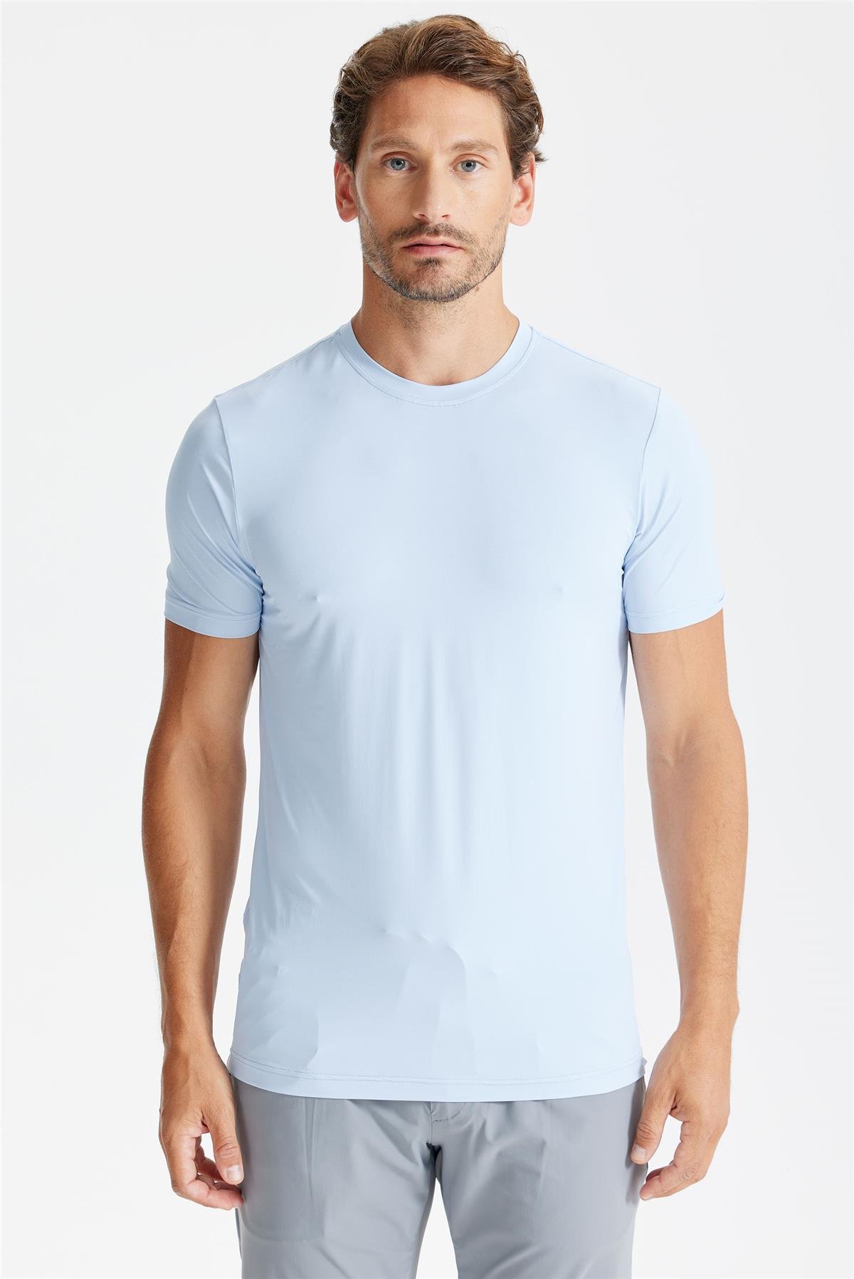 Mavi Sıfır Yaka Vintage Teknik Kumaş T-shirt