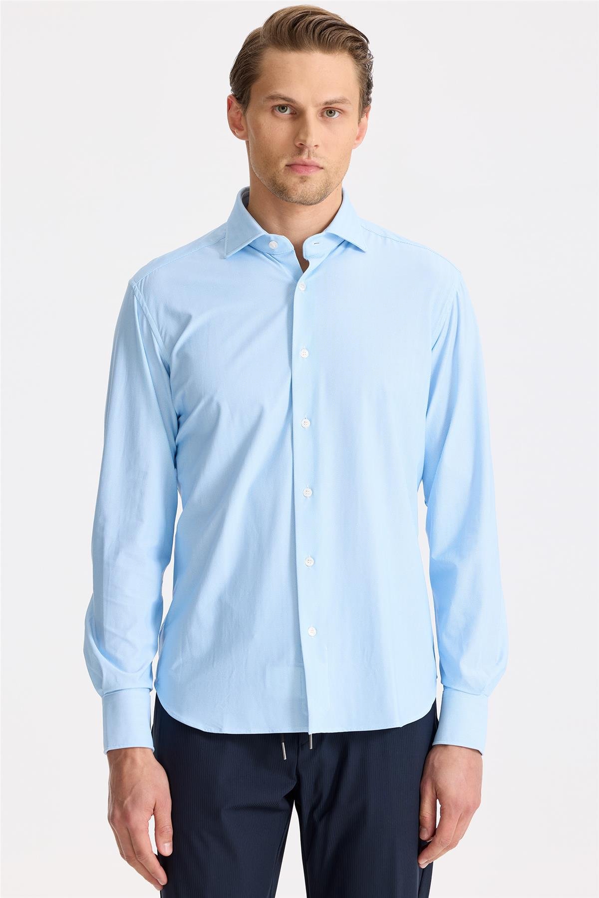 Mavi Teknik Kumaş Gömlek