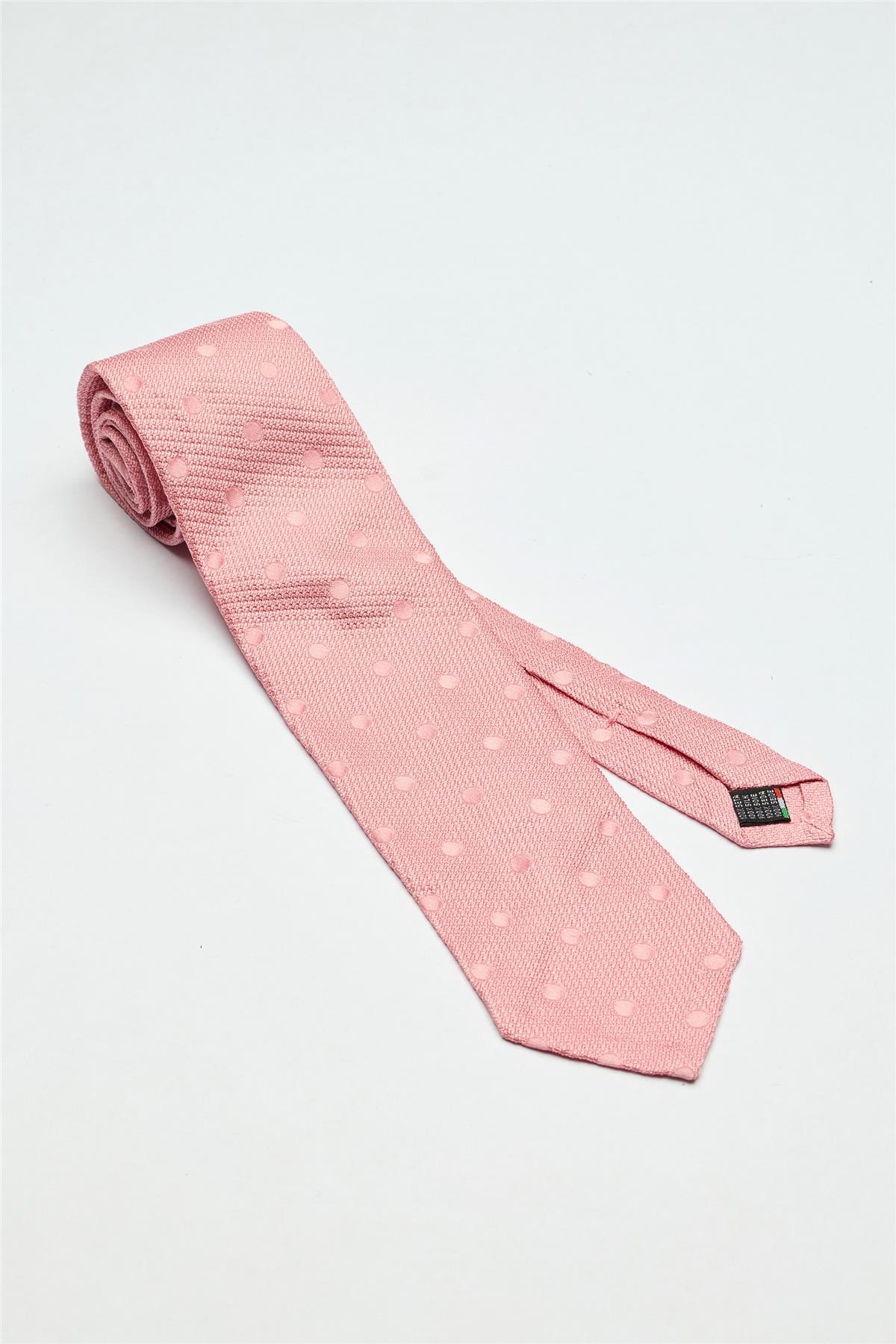 Pembe Puantiyeli Garza İpek Kravat