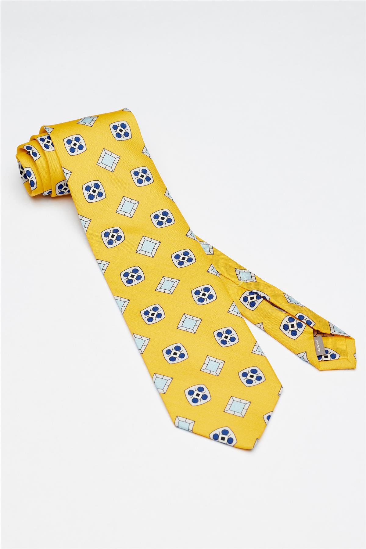 Sarı Mavi Seven Fold İpek Kravat