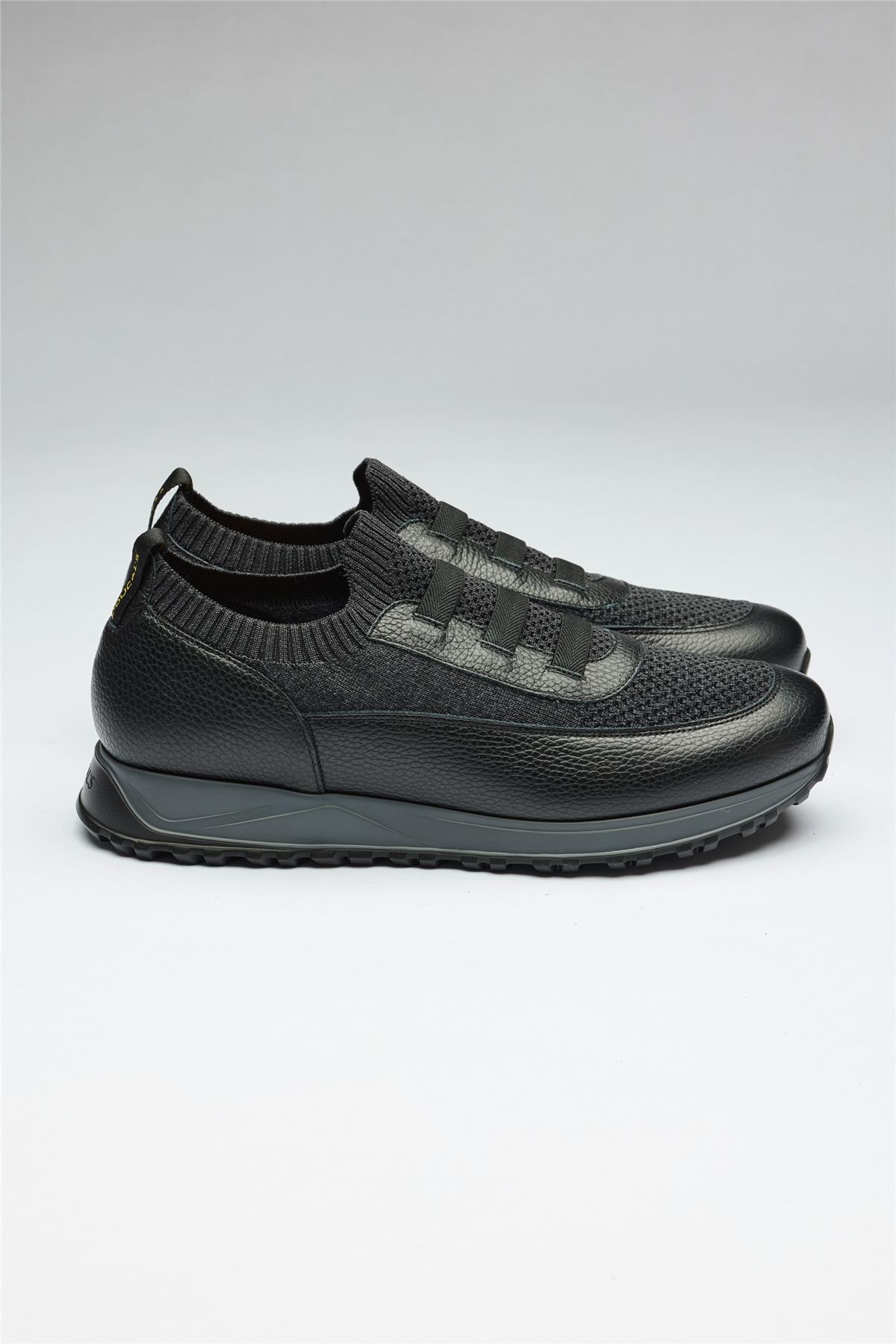 Siyah Bağcıksız Örgü Deri Sneaker