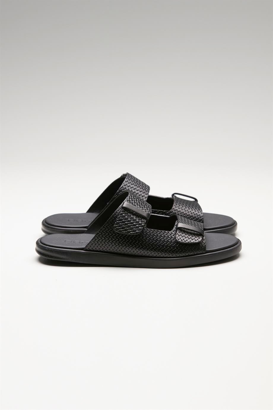 Siyah Bantlı Erkek Deri Sandalet