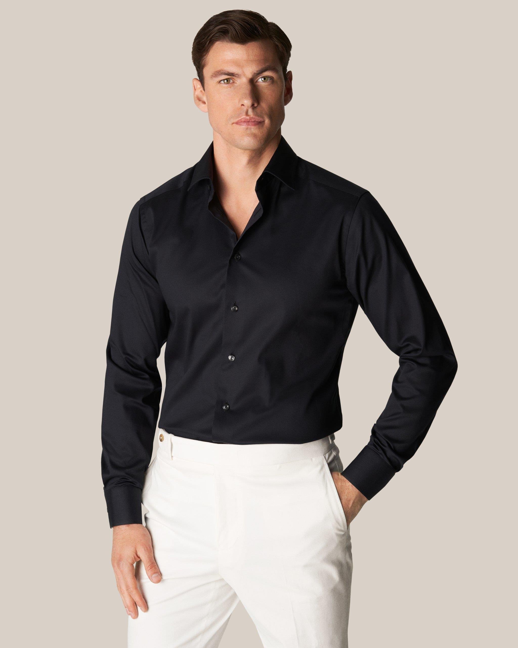 Siyah Comfort Esnek Twill Pamuk Gömlek