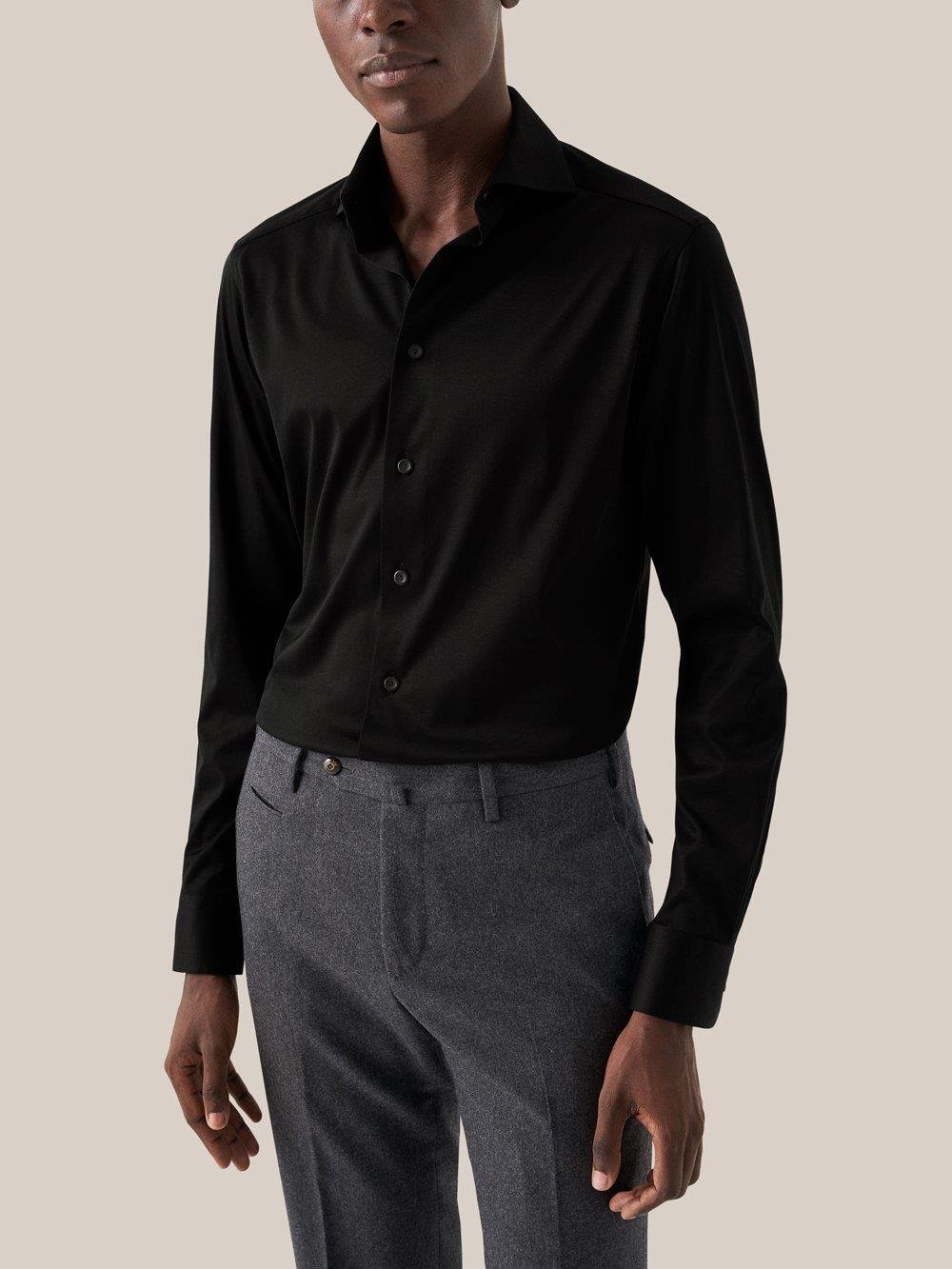 Siyah Comfort Filo di Scozia Jersey Gömlek