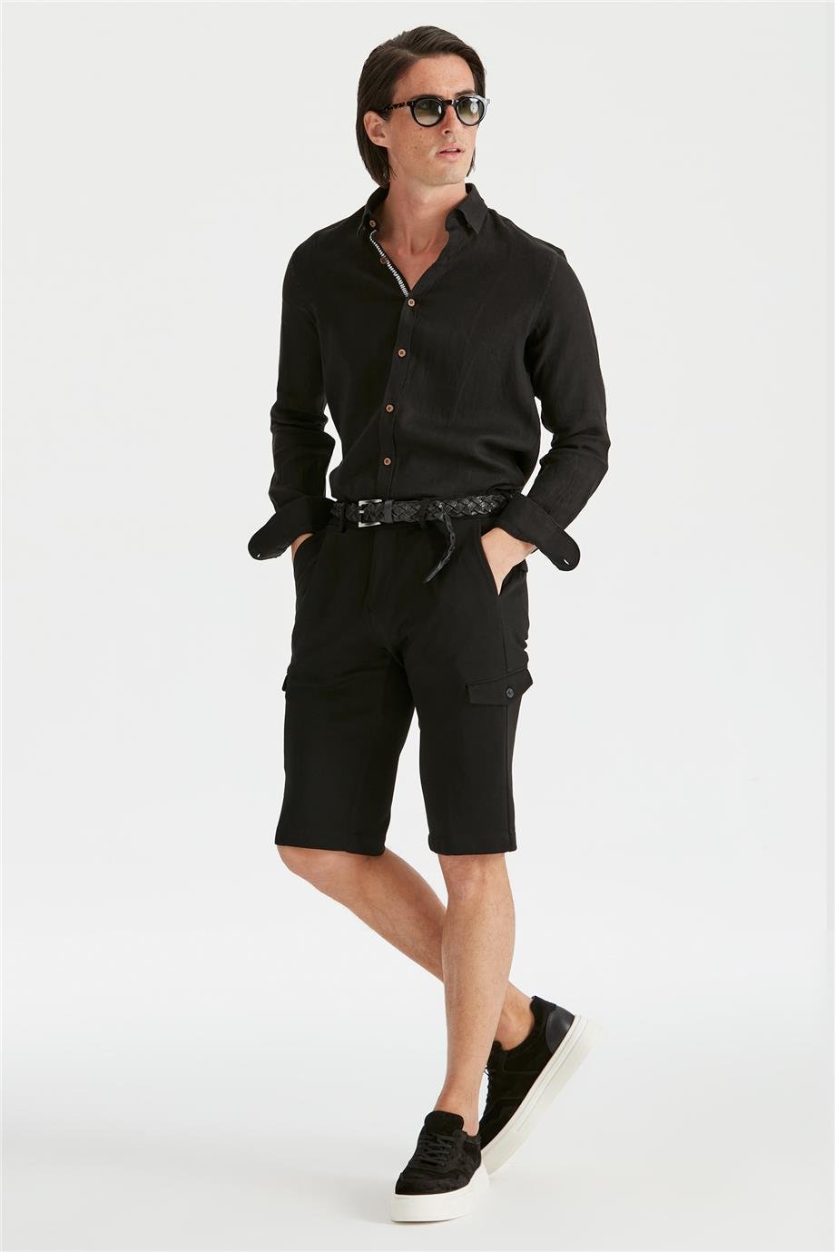 Siyah Pamuk Triko Erkek Bermuda