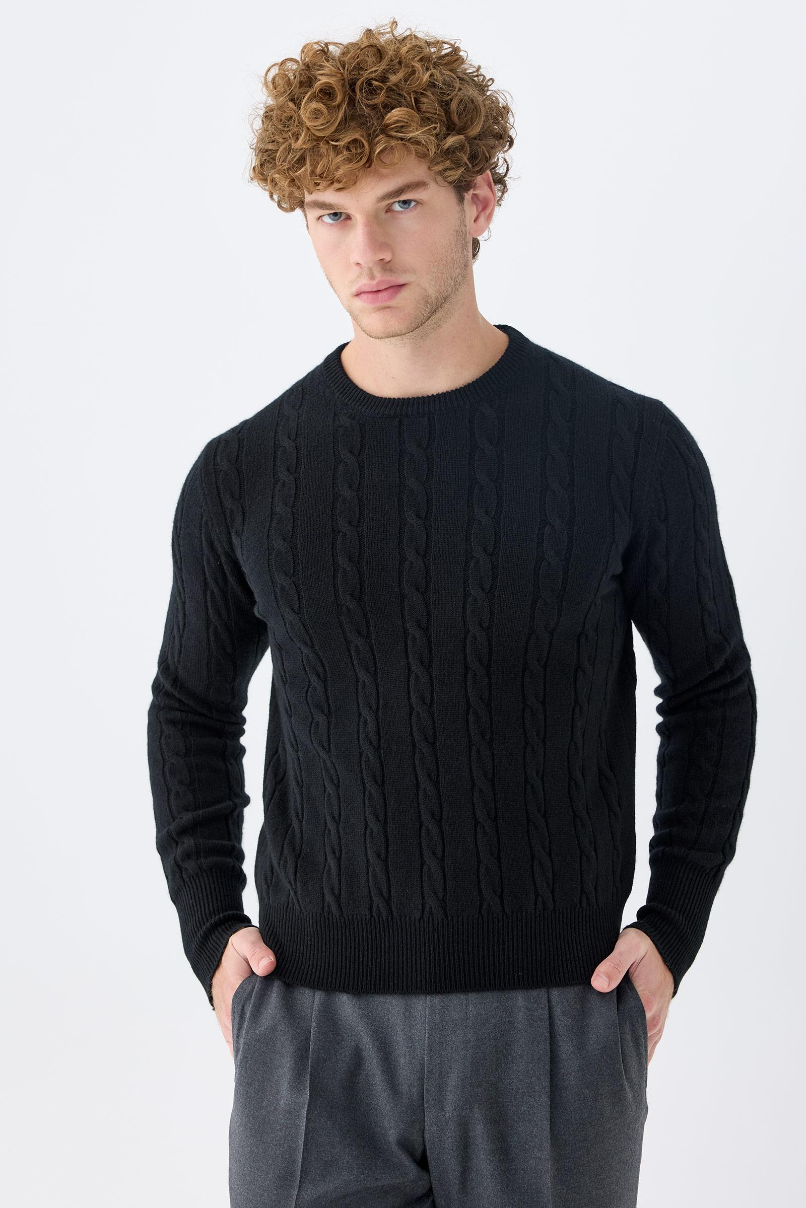 Siyah Sıfır Yaka Kaşmir Kazak