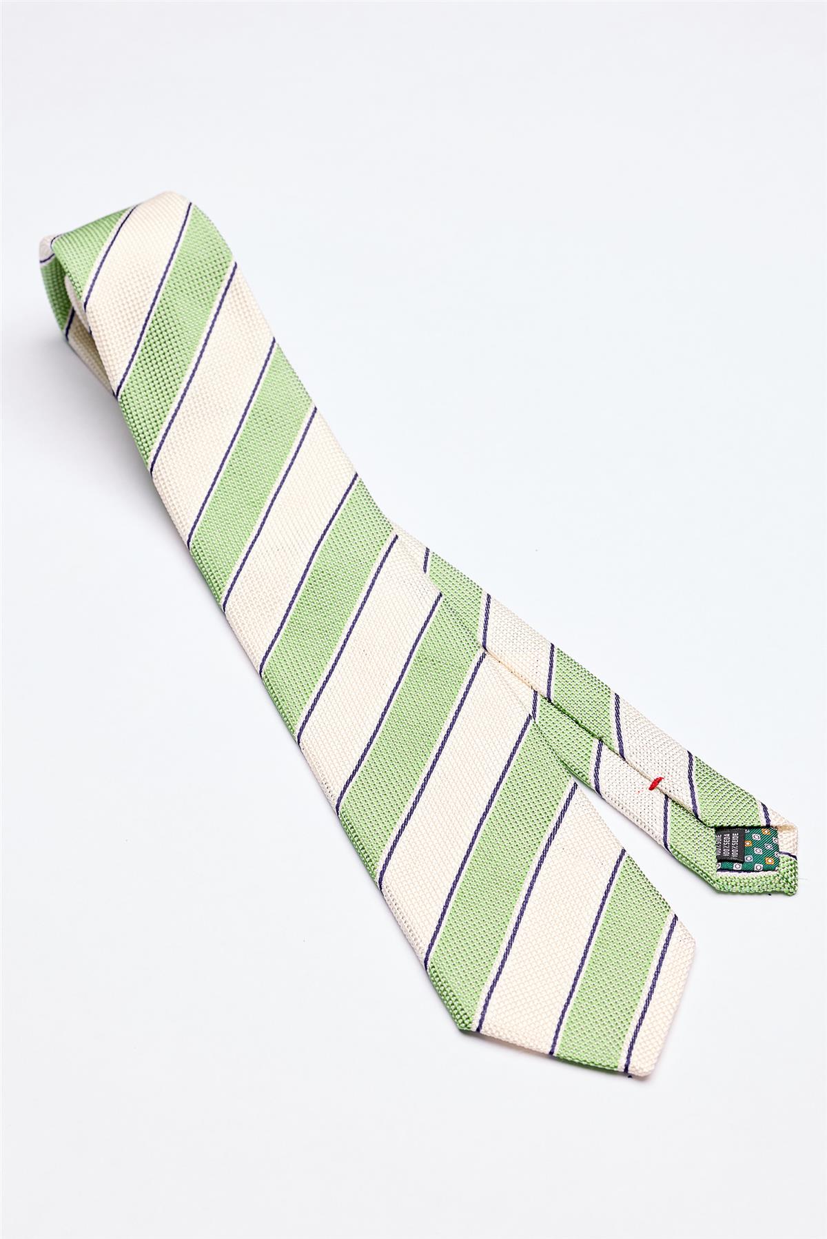 Yeşil Ekru Örgü İpek Kravat