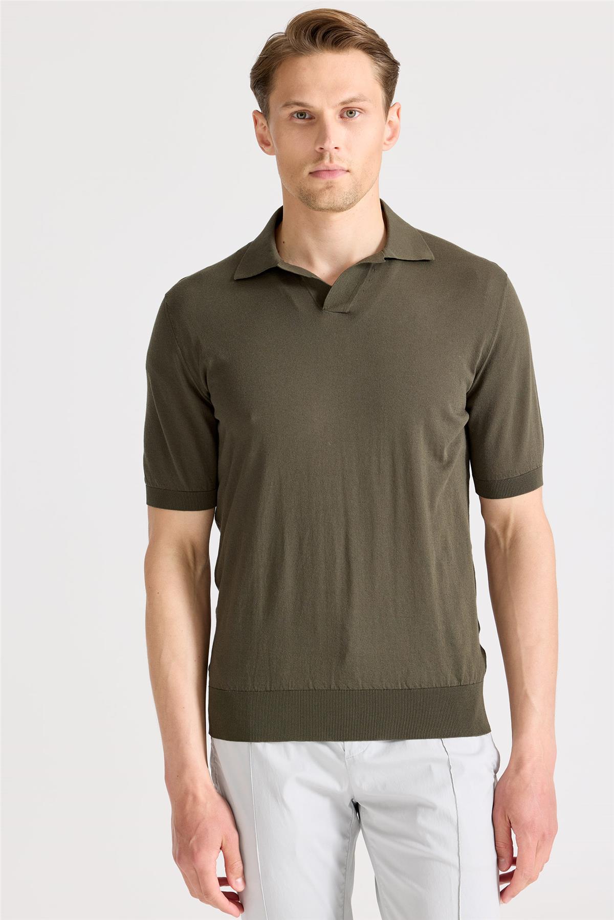 Yeşil Polo Yaka Pamuk Triko
