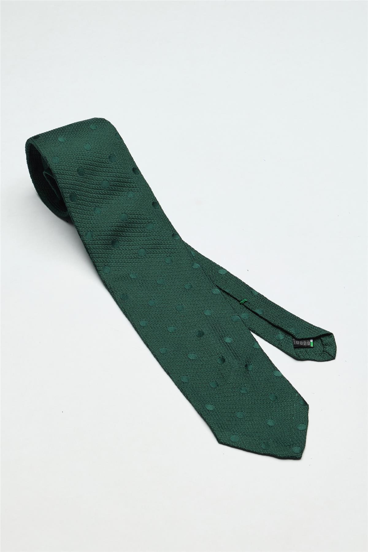 Yeşil Puantiyeli Garza İpek Kravat