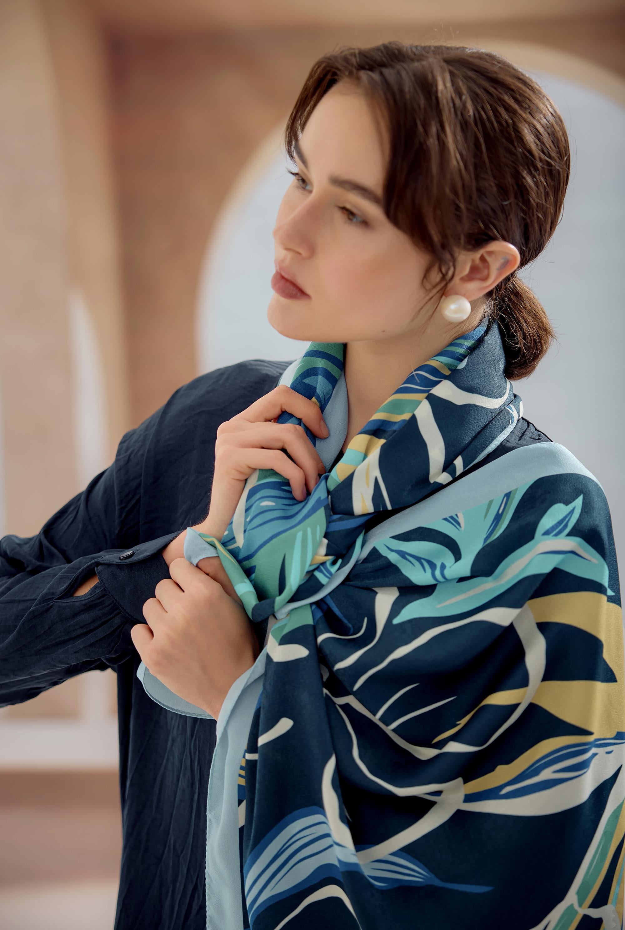 BEBE MAVİSİ YAQA BLOSSOM PREMIUM ŞAL