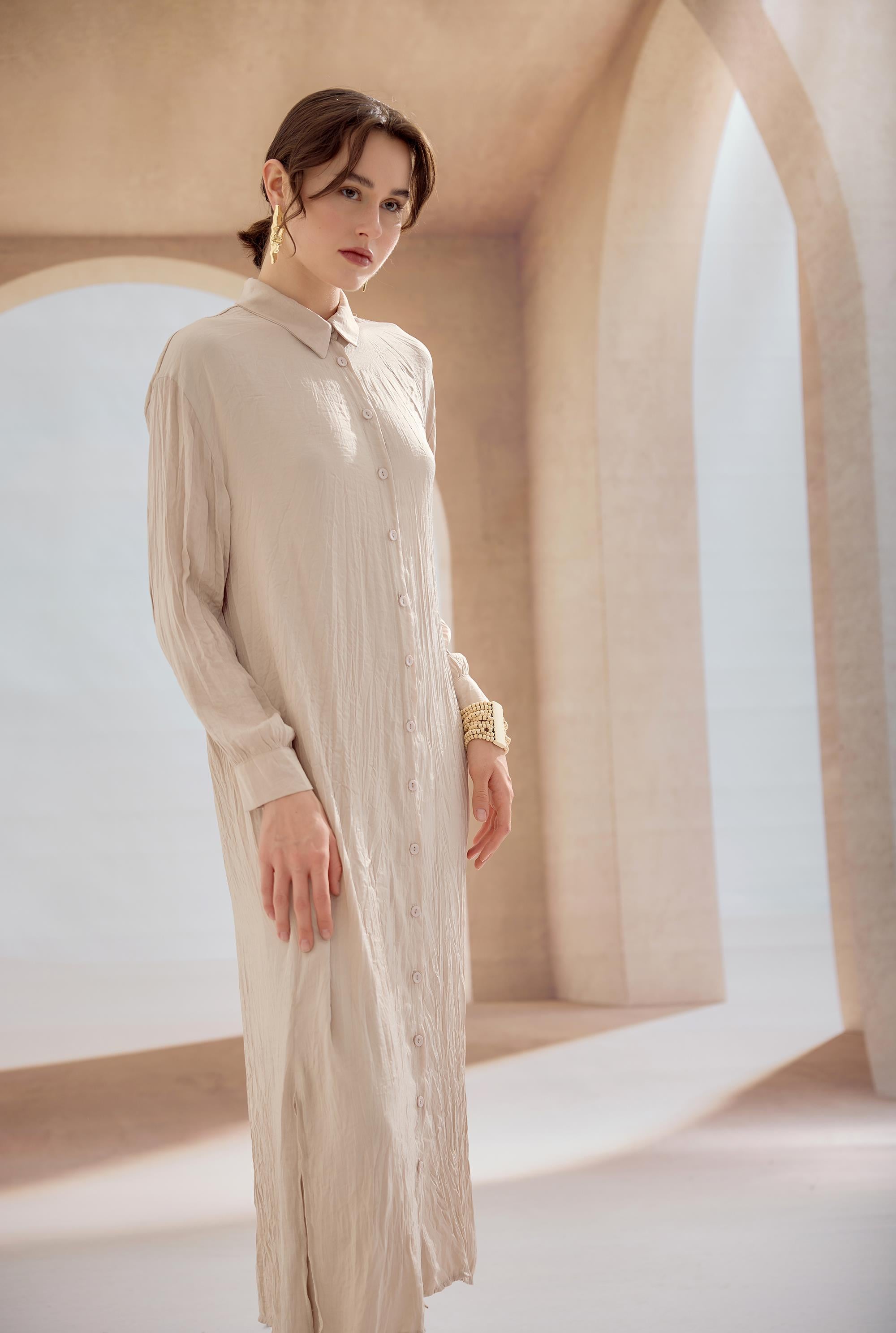 BEJ CINDRELLA UZUN GÖMLEK