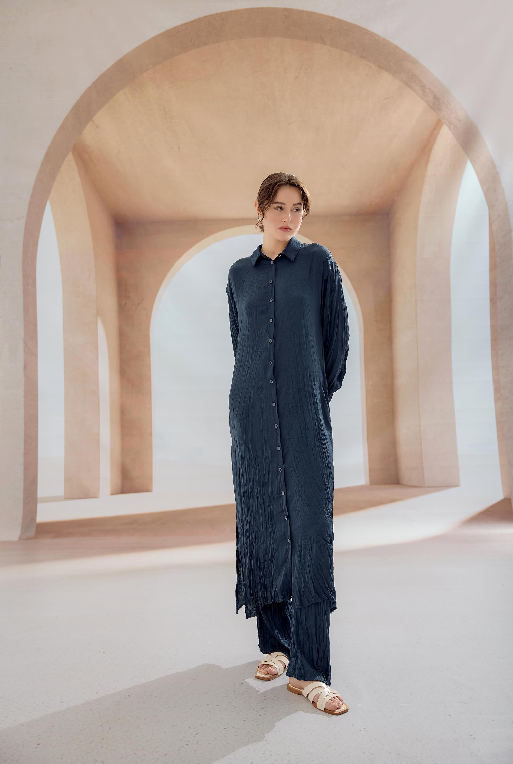 LACİVERT CINDERELLA UZUN GÖMLEK