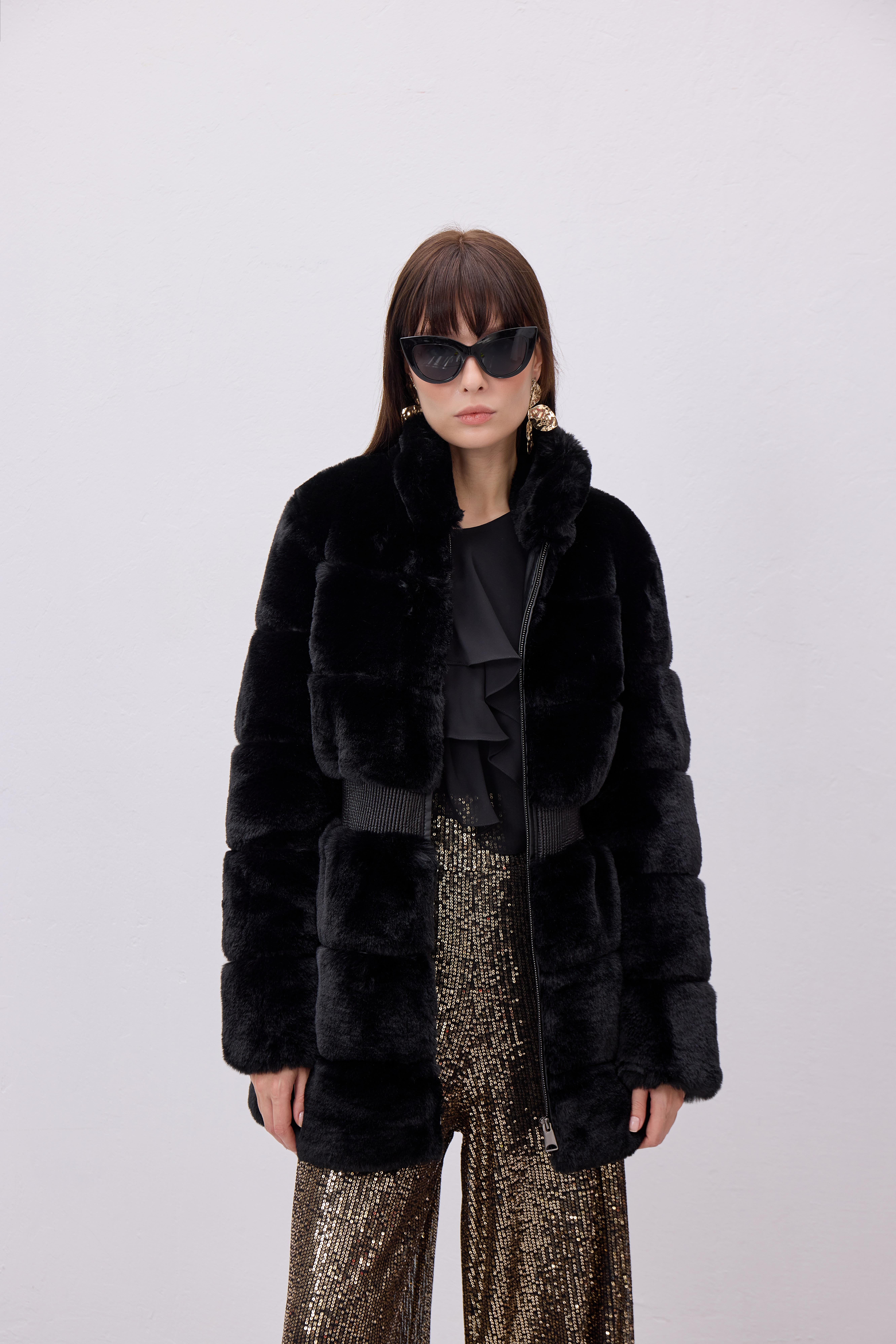 SİYAH SUNİ KÜRK MONT