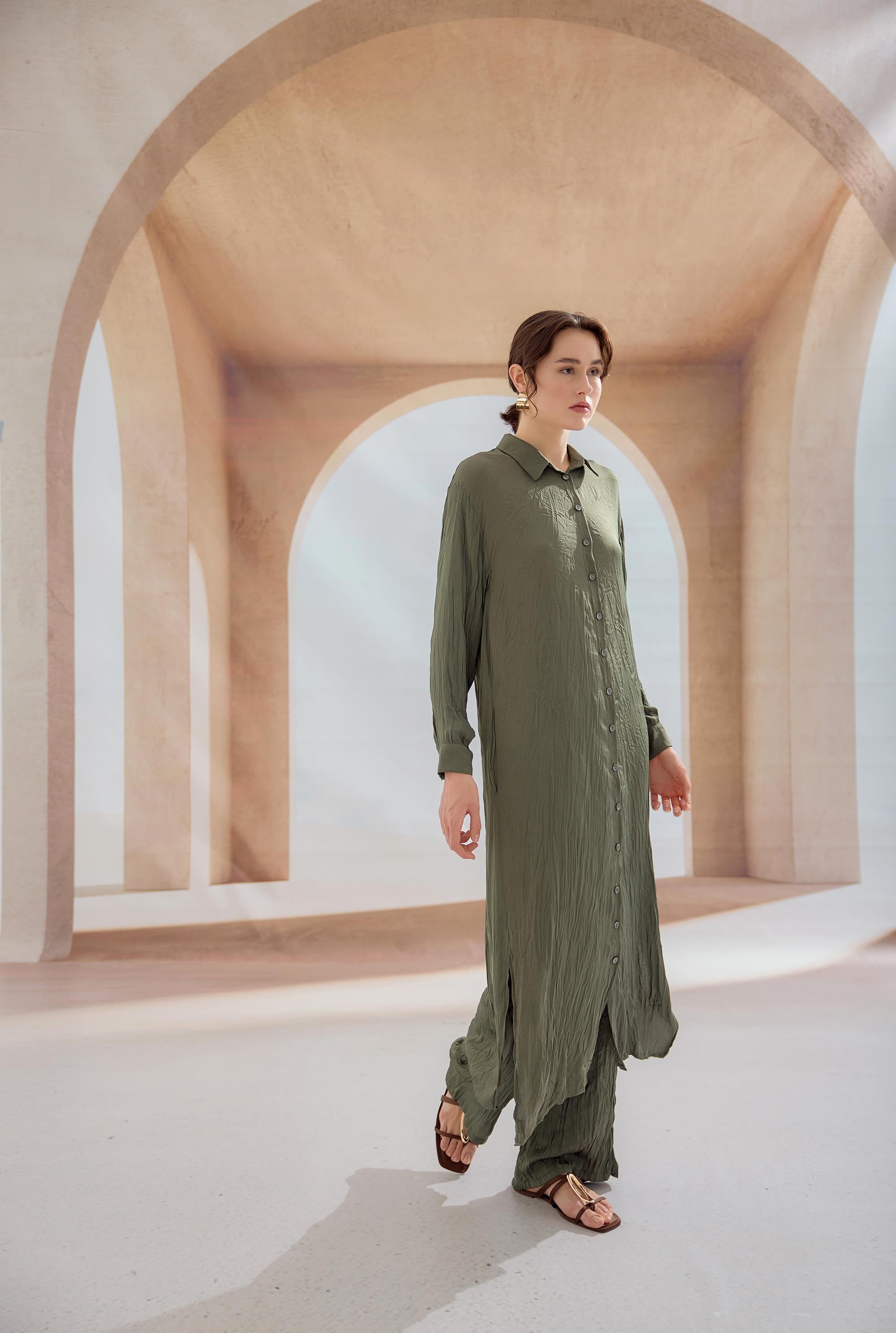 YEŞİL CINDRELLA UZUN GÖMLEK