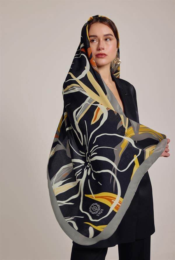 SİYAH-GRİ YAQA BLOSSOM PREMIUM ŞAL