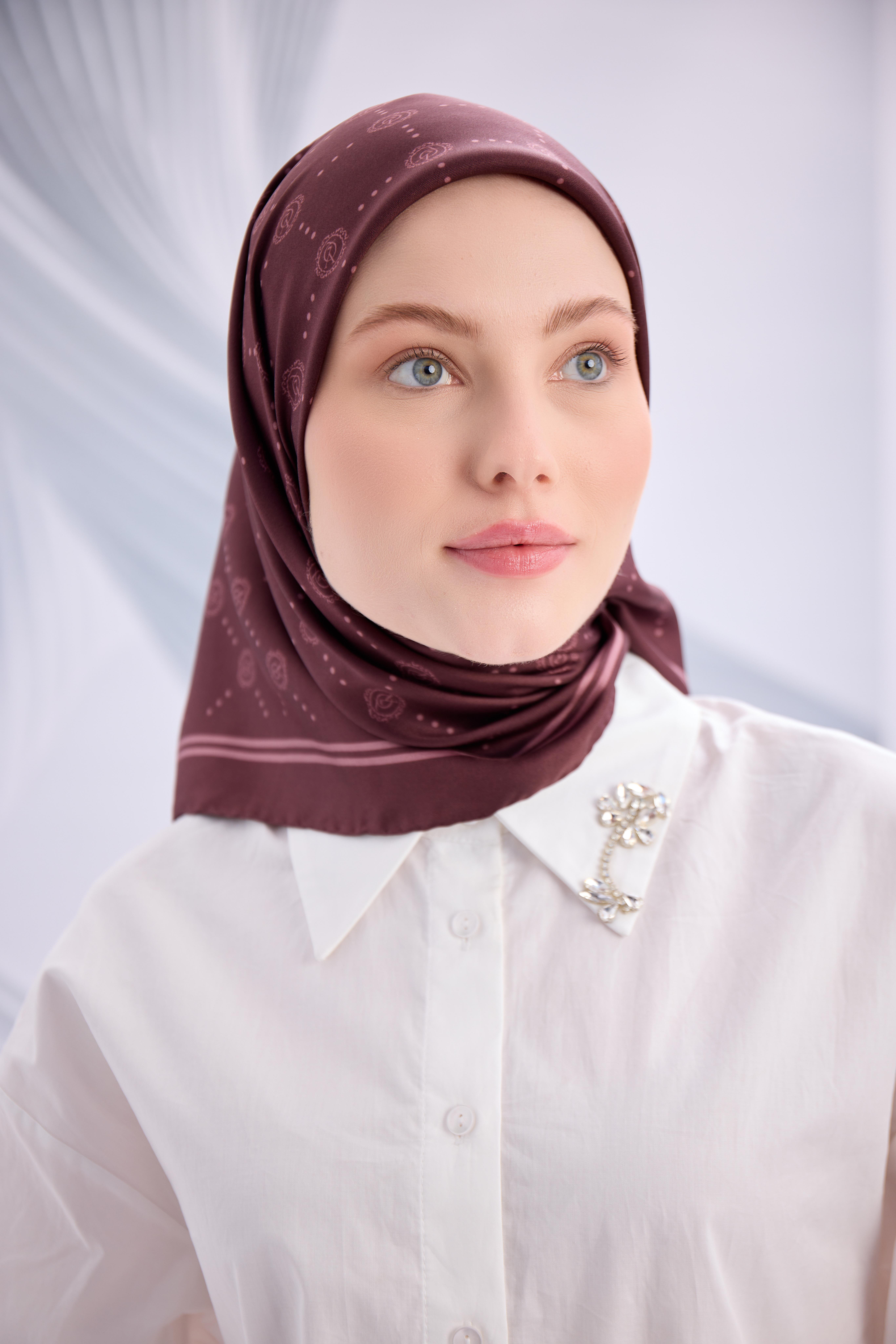 BORDO TWİLL İPEK MONOGRAM EŞARP-YQ01003