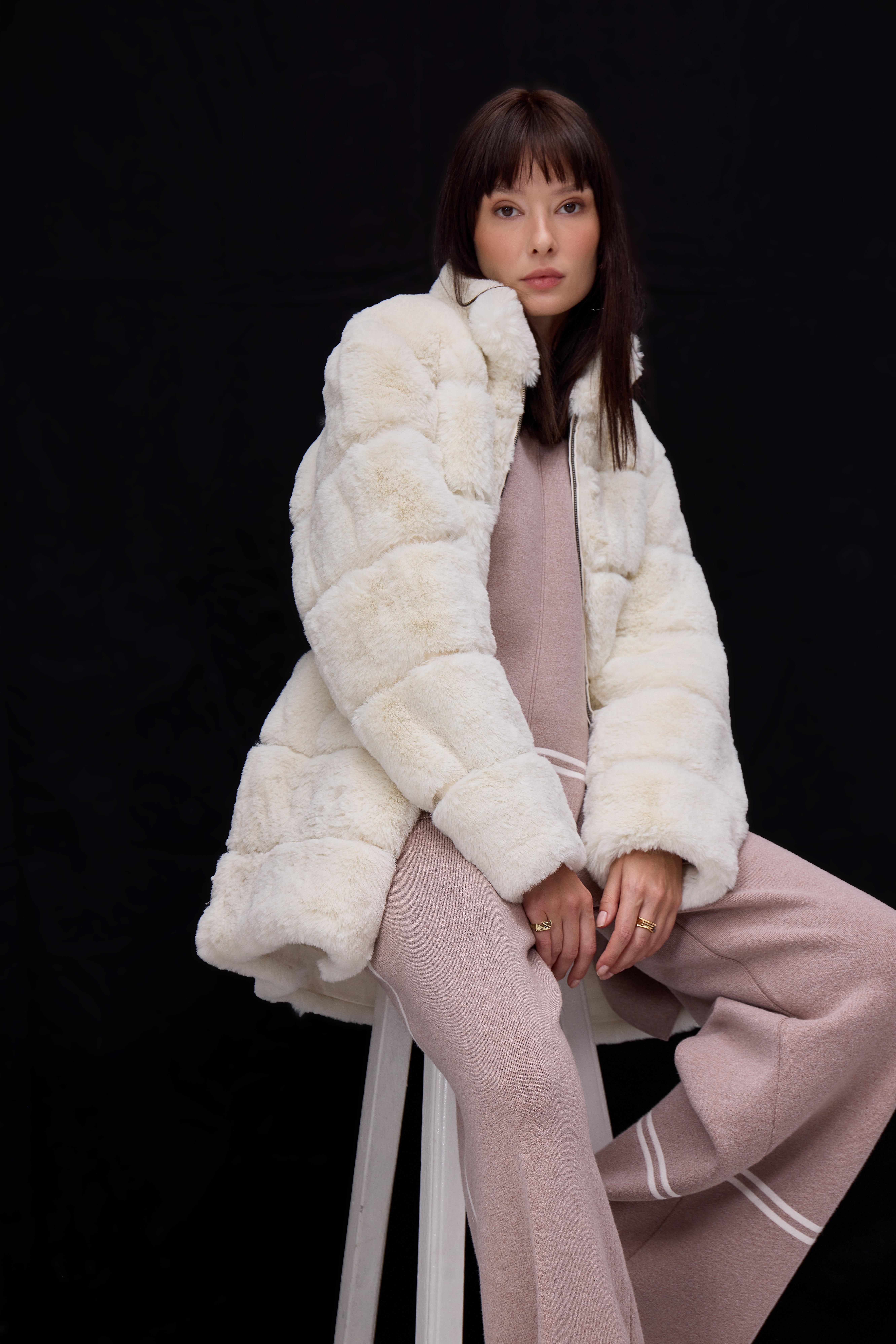 EKRU SUNİ KÜRK MONT