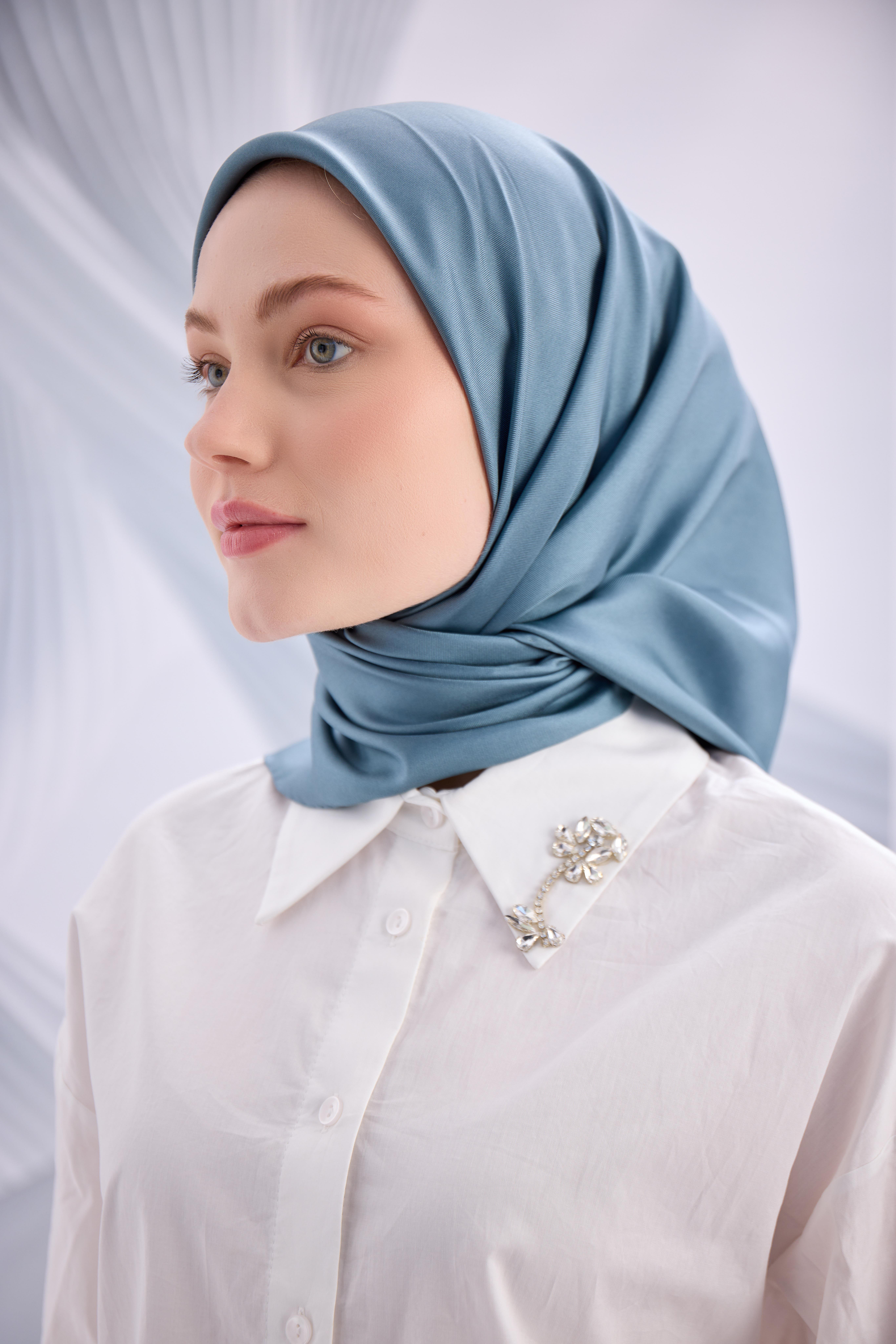 INDIGO DÜZ TWİLL İPEK EŞARP-YQ01002