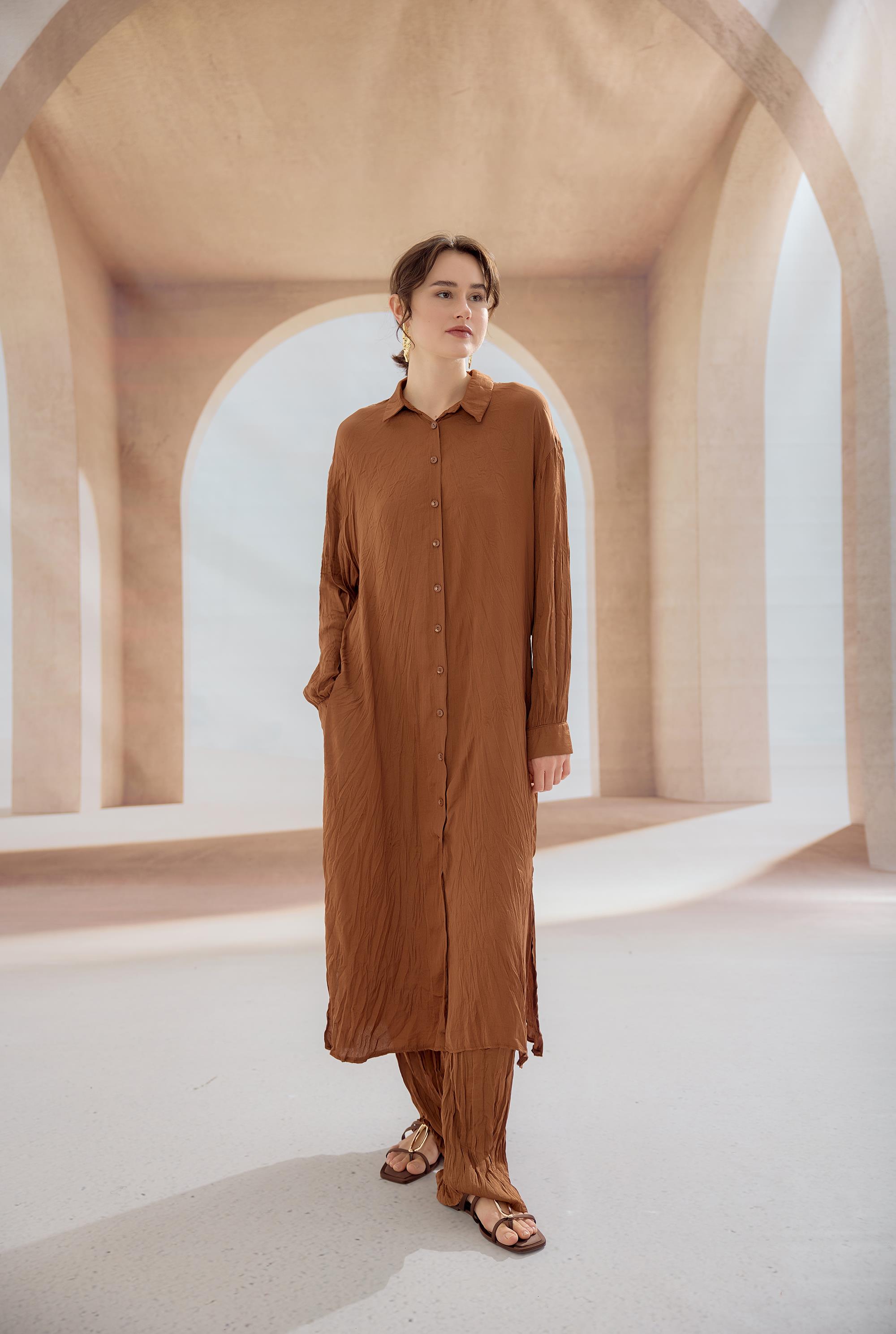 KAHVE CINDERELLA UZUN GÖMLEK