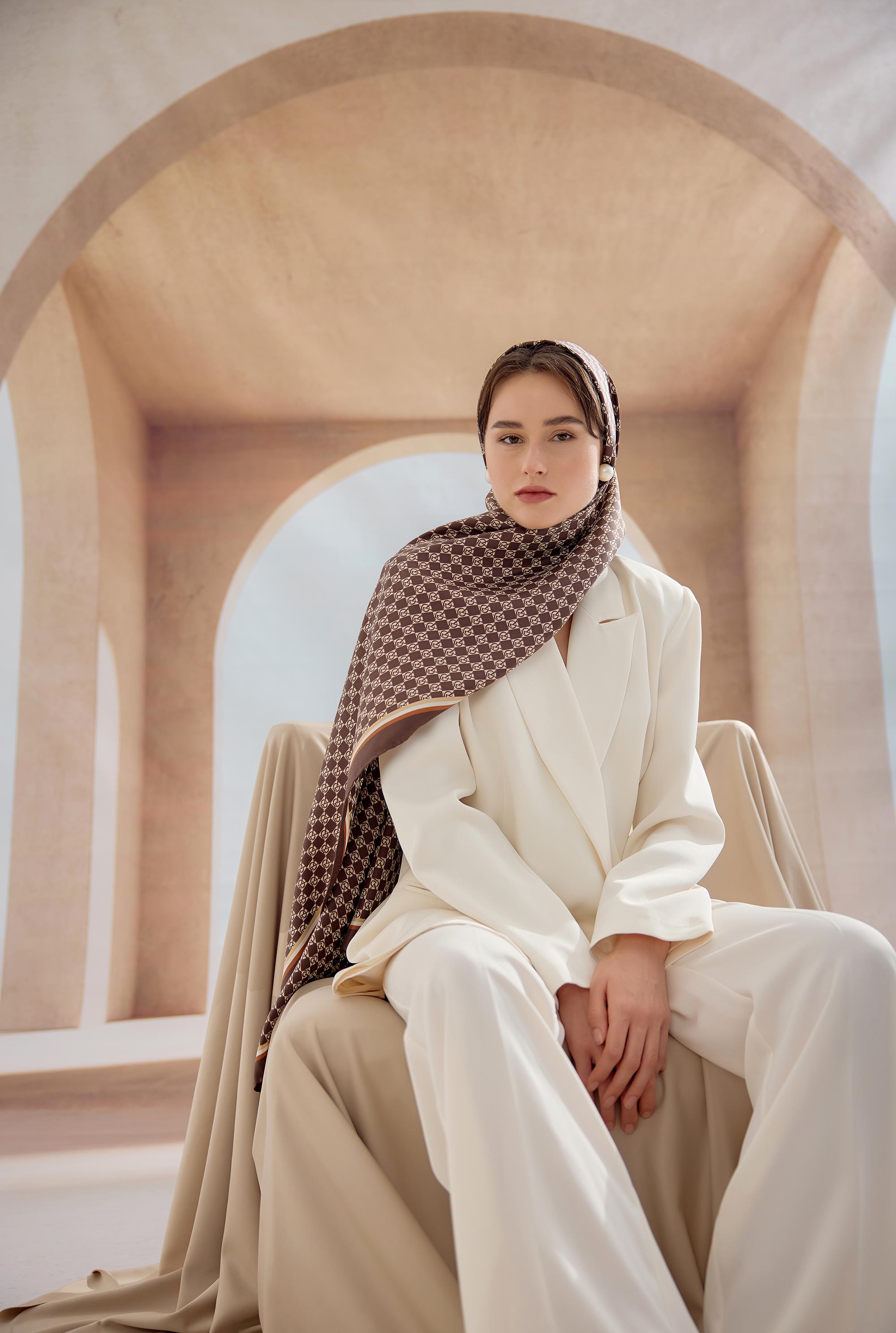 KAHVE DAMA İPEK ŞAL