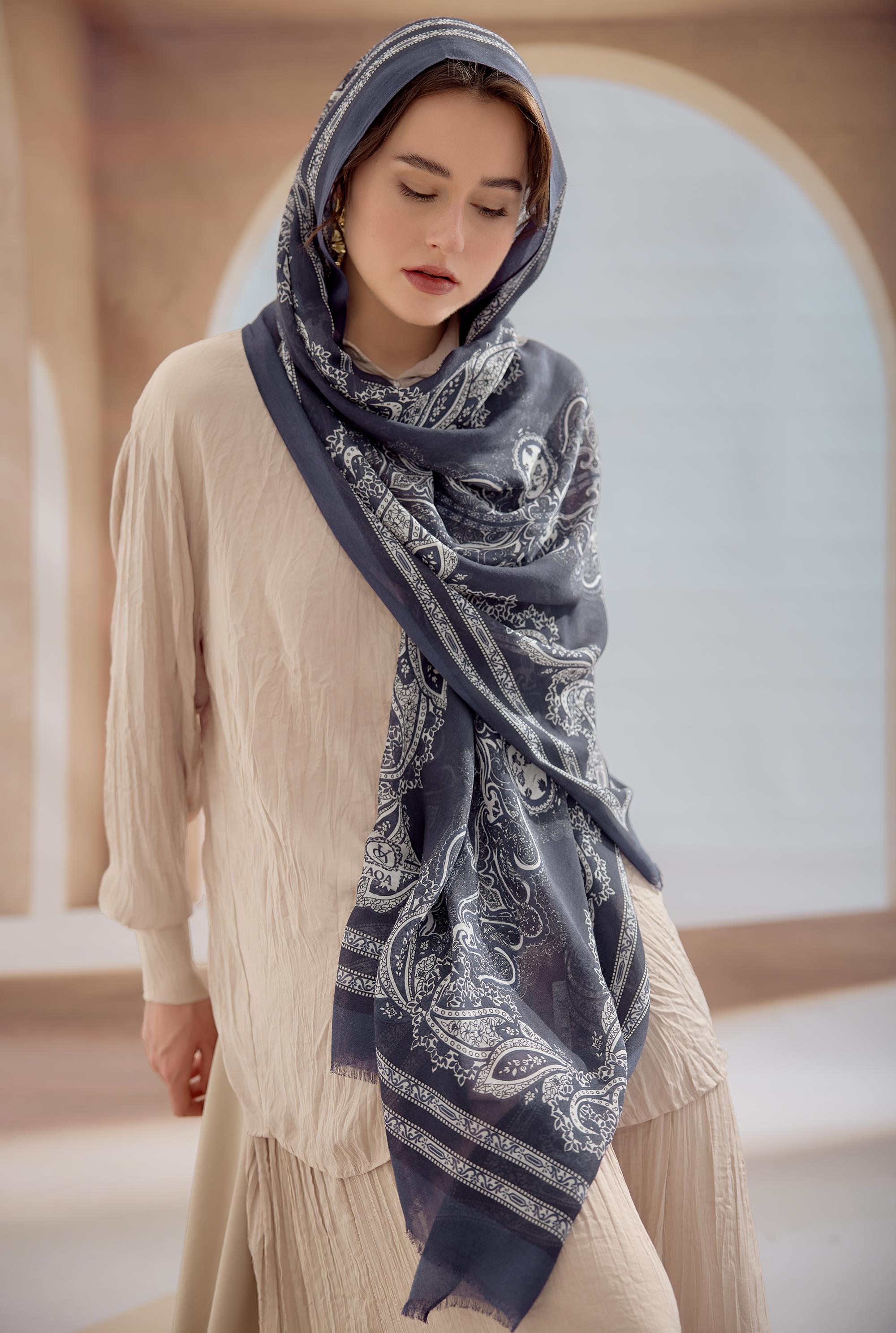 LACİVERT YAQA ETHNIC ŞAL