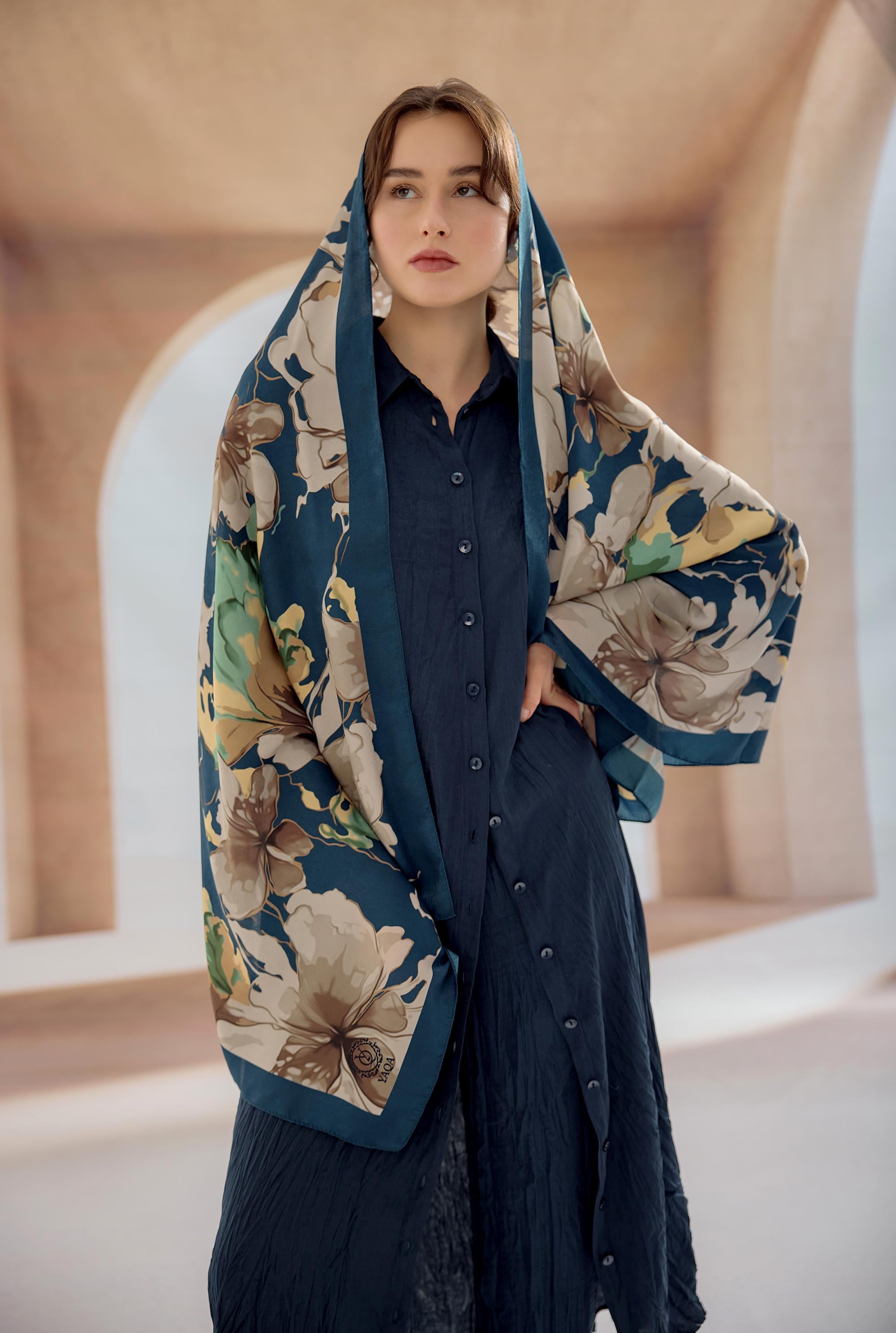 LACİVERT VİZON FLOWER ŞAL