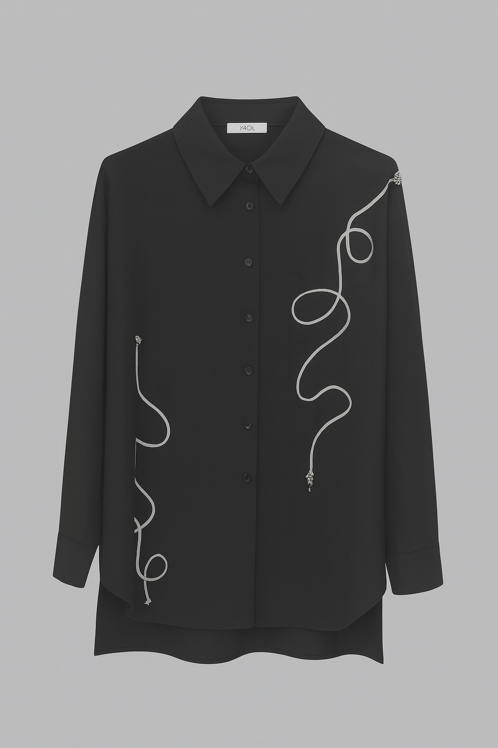 SİYAH LASELİ TAŞI POPLİN GÖMLEK