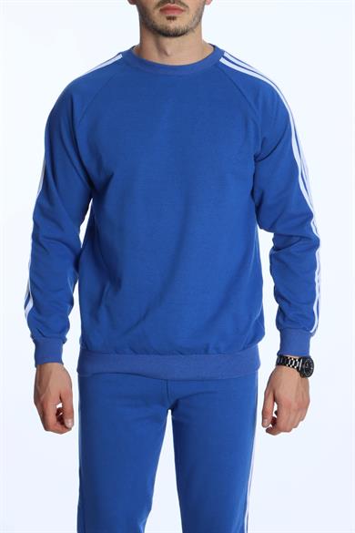 3 Şeritli Sweat Eşofman Takım Saks Mavi