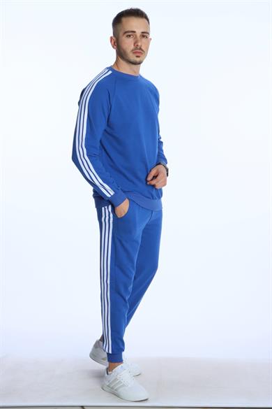 3 Şeritli Sweat Eşofman Takım Saks Mavi