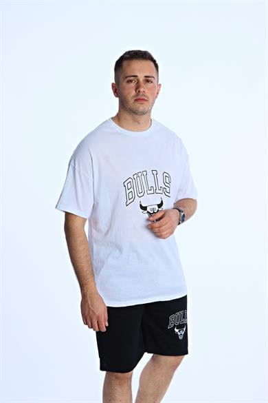 Bulls Baskılı Şort Takım Beyaz