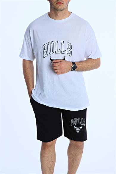 Bulls Baskılı Şort Takım Beyaz