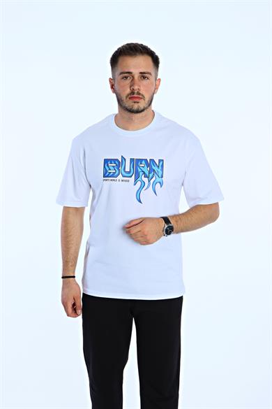 Burn Baskılı Oversize Tişört Beyaz