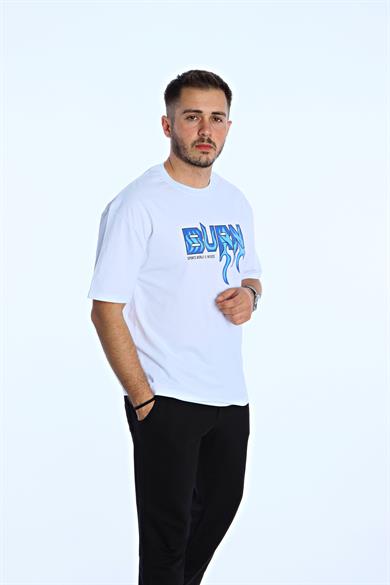 Burn Baskılı Oversize Tişört Beyaz