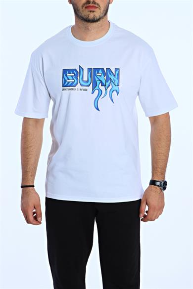 Burn Baskılı Oversize Tişört Beyaz