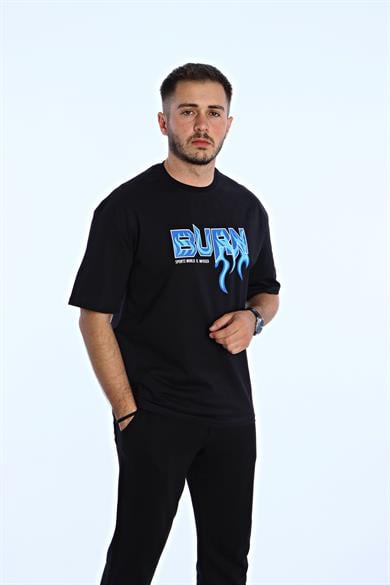 Burn Baskılı Oversize Tişört Siyah