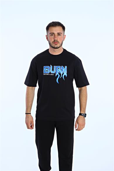 Burn Baskılı Oversize Tişört Siyah