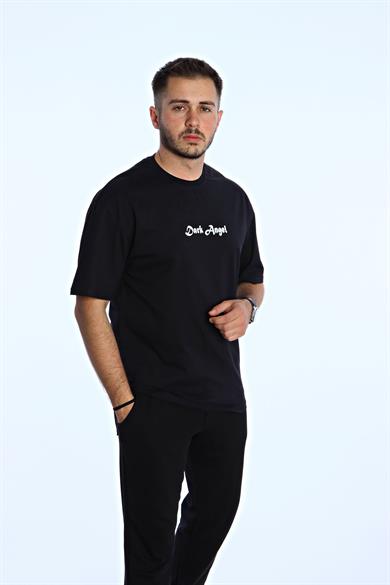 Dark Angel  Baskılı Oversize Tişört Siyah