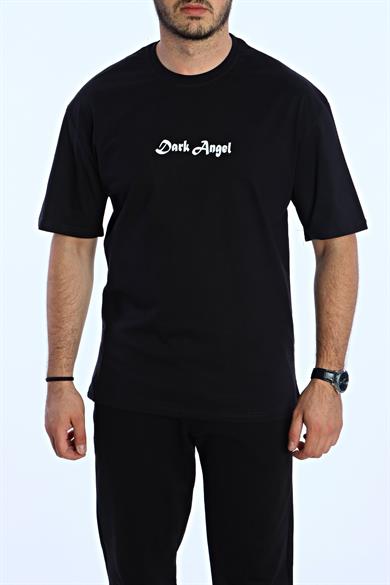 Dark Angel  Baskılı Oversize Tişört Siyah