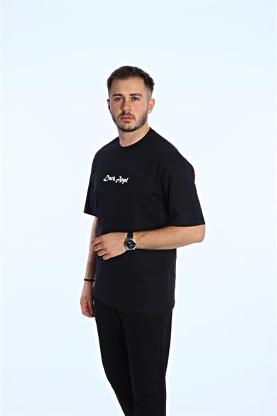 Dark Angel  Baskılı Oversize Tişört Siyah