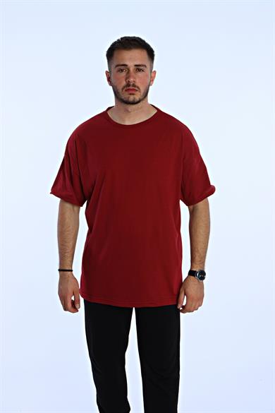 Düz Eko Oversize Tşört Bordo