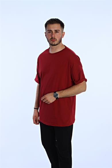 Düz Eko Oversize Tşört Bordo